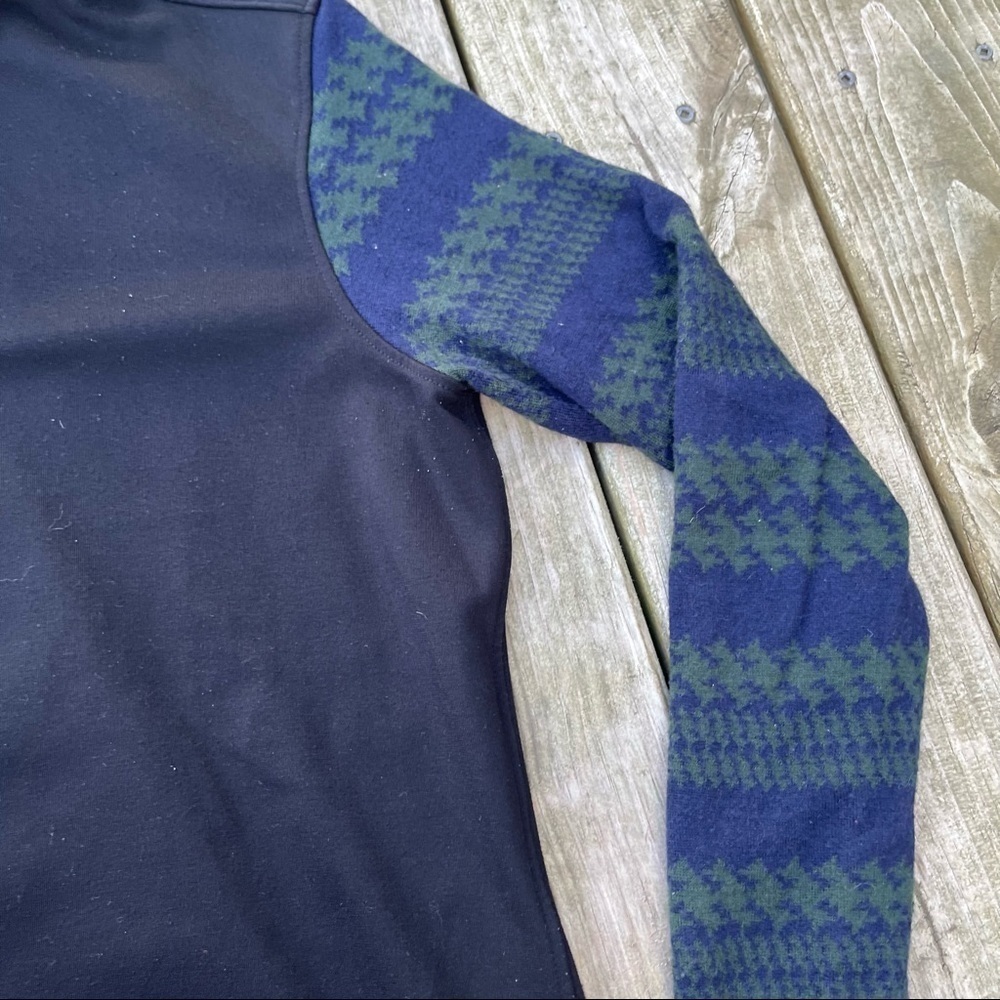 ** Trendiano Black Button Up Sweater Navy Green Sleeve Collared Large - Picture 9 of 11